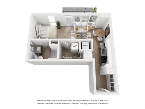 Floor plan for studio, 1 bath, 498 sqft